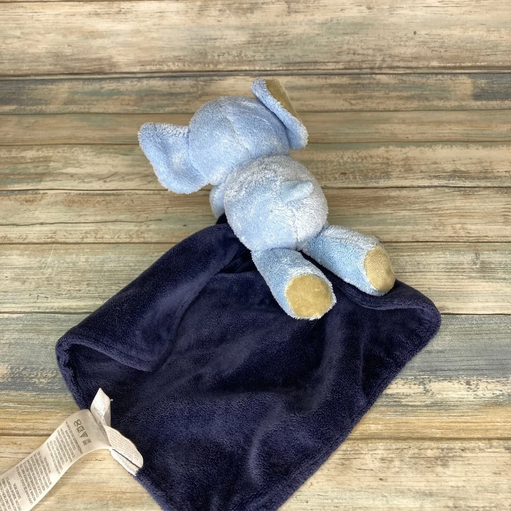 Carters Baby Lovey Elephant Plush Rattle Small Navy Blue Security Blanket